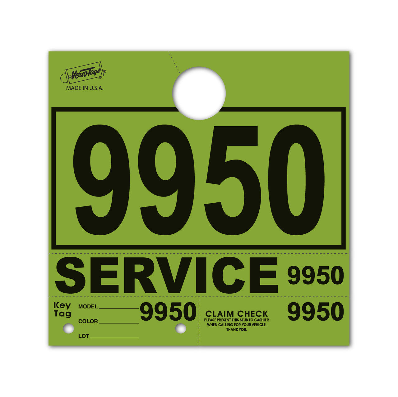 Service Claim Tag 4 Part Light Green